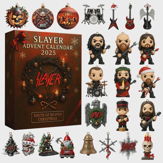 Discover Slayer Advent Calendar 2025  24 Metal Mini Figures & Ornaments, South of Heaven Christmas Box, Heavy Metal Fan Countdown Gift