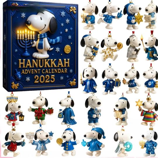 Discover Snoopy Hanukkah Advent Calendar 2025, Christmas Countdown Advent Calendar Gift Box With 24 Acrylic Ornaments
