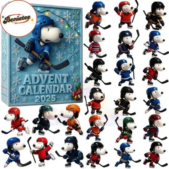 Discover Snoopy Hockey Advent Calendar 2025, Christmas Countdown Advent Calendar Gift Box With 24 Acrylic Ornaments