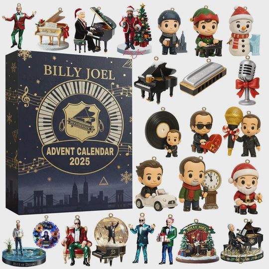Billy Joel Inspired Advent Calendar 2025  Music Legends Holiday Countdown Box, 24 Mini Collectible Surprises for Piano & Vinyl Fans
