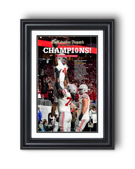 Discover 2025 Ohio Football CHAMPIONS! Framed Front Page Newspaper