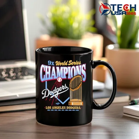 Discover 9X World Series Champions Los Angeles Dodger 2025 trophy Black Mug