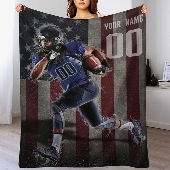 Discover Customized Football Fleece Blanket with Name and Number for Sports Fans