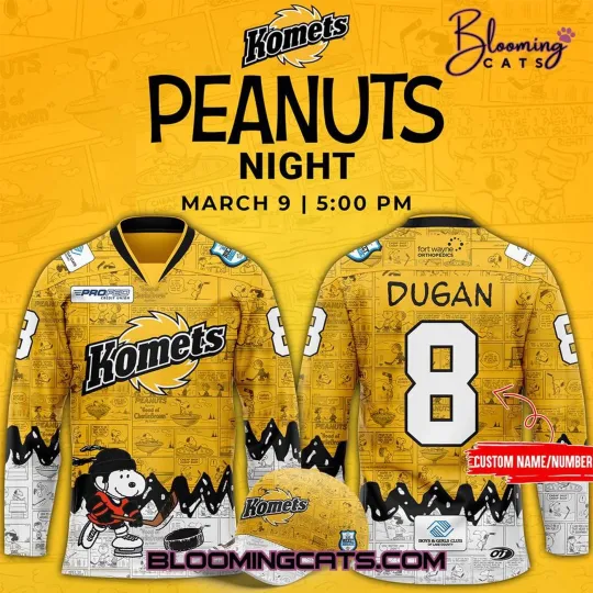 Discover Personalized Fort Wayne Komets “75th Anniversary of Peanuts” Hockey Shirt Gift
