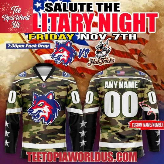 Discover Personalized Watertown Wolves Military Night Hockey Shirt Men's Fan Gear 2025