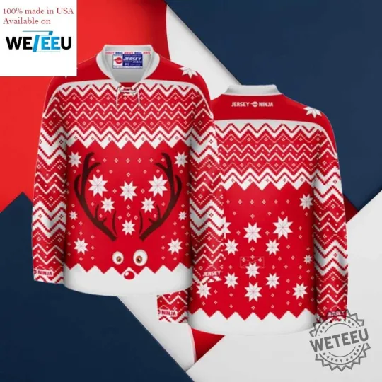 Discover Christmas Rudolph The Red Nosed Reindeer Ugly Hockey Shirt Fan Gear