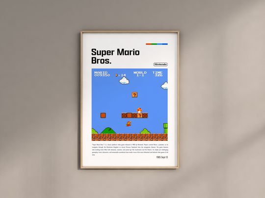 Discover Vintage Super Mario Bros 1985 Poster, Gaming Room Poster, Game Gift, Video Games Poster