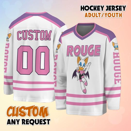 Custom Rouge the Bat Hockey Jersey, Sonic Character Shirt, Anime Video Game Jersey Outfit, Matching Team Shirt
