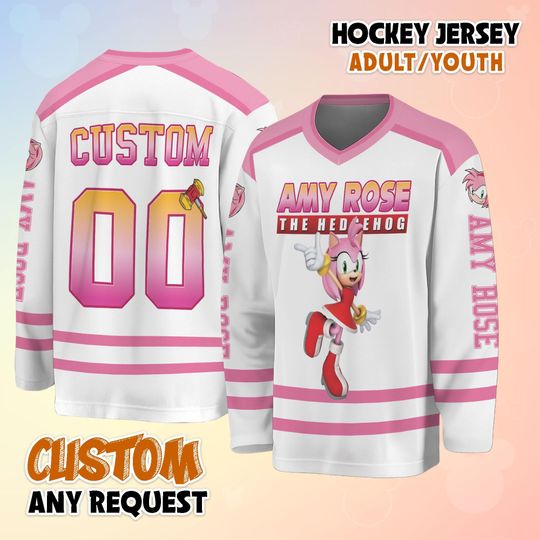 Discover Personalized Amy Rose Hockey Jersey, Sonic the Hedgehog Hockey Shirt, Amy Rose Matching Outfit, Gift For Fans