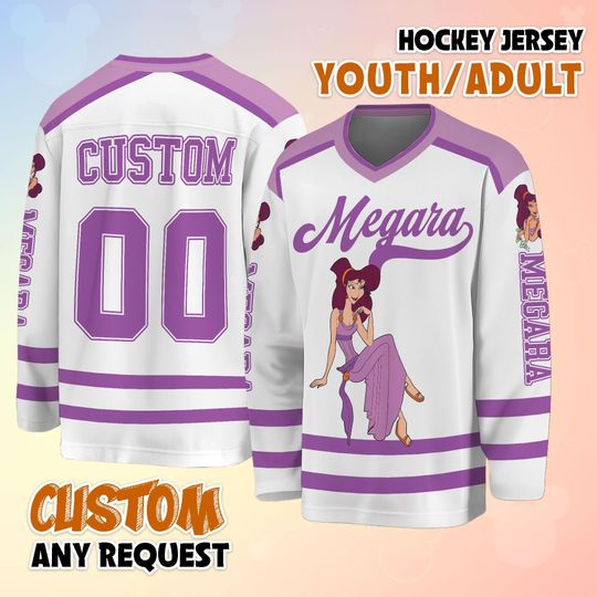 Discover Personalized Megara Hockey Jersey, Custom Hercules Shirt, Classic Cartoon Team Outfit, Matching Family Hockey