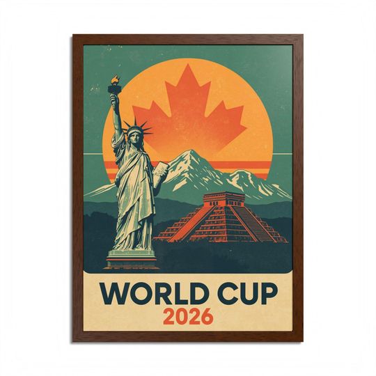 World Cup 2026 Framed Poster, Retro SoccerPoster, USA Canada Mexico