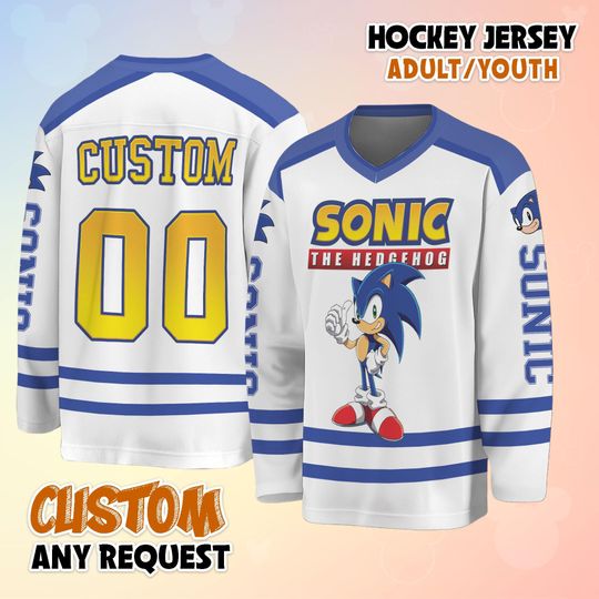 Custom Sonic Hockey Jersey, Personalized Sonic the Hedgehog Shirt, Sonic Gamer Sports Outfit, Matching Family Tee, Gaming Birthday Gift,