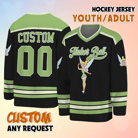 Discover Personalized Disney Tinker Bell Hockey Jersey, Disney Fairy Hockey Jersey, Hockey Fan Lover Gift, Tinker Bell Hockey Team Outfit