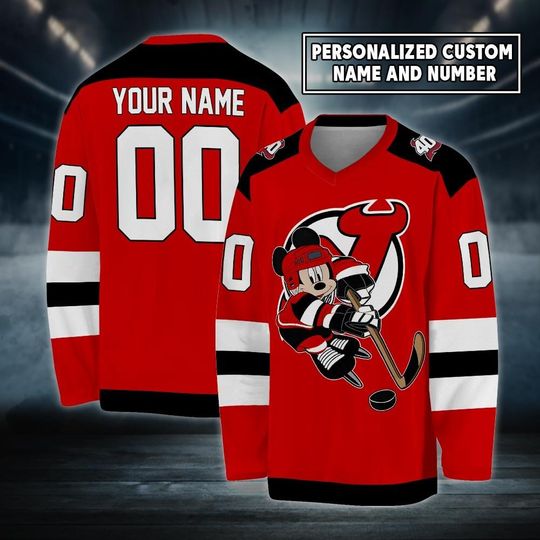 Discover Personalized Devils Ice Hockey Jersey, Mickey Mouse Jersey For Men Women With Your Custom, Jack Hughes, Luke Hughes Fan Jersey
