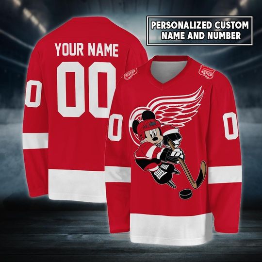 Discover Personalized Wings Ice Hockey Jersey, Mickey Mouse Jersey For Men Women With Your Custom, Alex DeBrincat, Dylan Larkin Fan Jersey