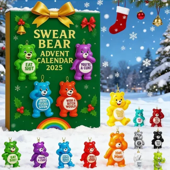Discover 24x Swear Bear Advent Calendar Funny Cute 2D Bear Acrylic Xmas Ornament Gift Set