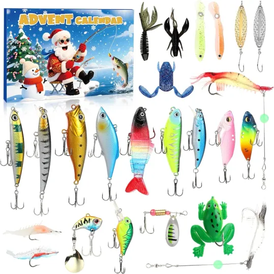 Discover Advent Calendar 2025 Fishing Lures - 24 Days of Christmas Countdown with Minnow