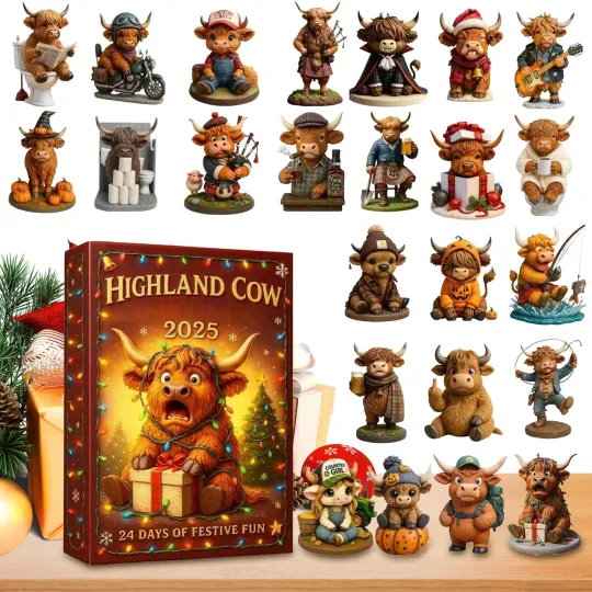 Discover 2025 Highland Cow 3D Advent Calendar Kids Xmas Gift 24 Days Christmas Countdown