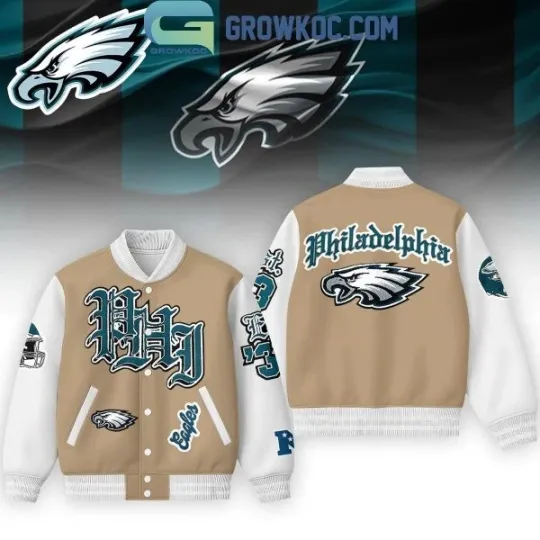 Discover Eagles Vintage Cream Old English Baseball Jacket