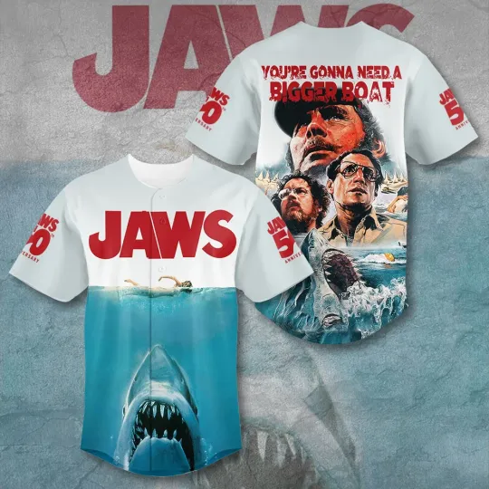 Discover Jaws Baseball Jersey You Gonna Need a Bigger Boat 50th Anniversary