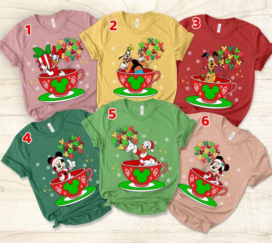 Discover Mickey And Friends Balloons Christmas Shirt, Disney Characters Merry Christmas Tea Cup Shirt, Mickey Balloons Shirt, Disney Mickey