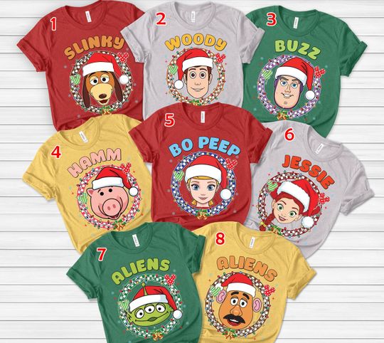 Discover Disney Pixar Toy Story Christmas Checkered T-Shirt, Buzz Woody Jessie Slinky Xmas Lights Tee, Disneyland Xmas Matching Shirts