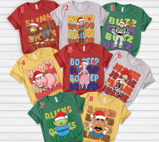 Discover Disney Pixar Toy Story Christmas Checkered T-Shirt, Buzz Woody Jessie Slinky Xmas Lights Tee, Disneyland Xmas Matching Shirts Gift