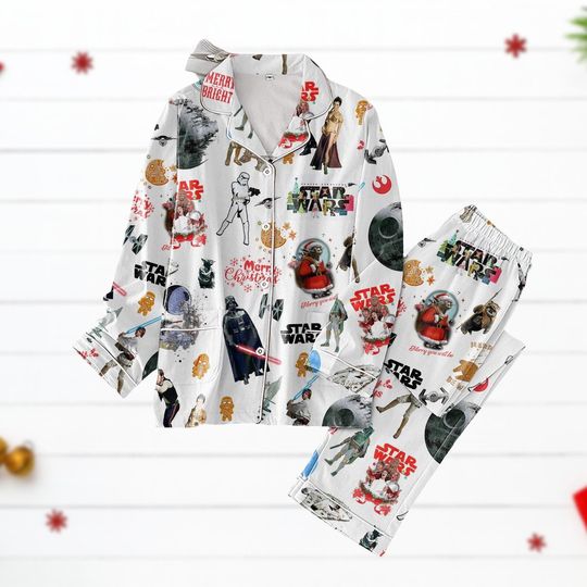 Star Wars Christmas Pajamas Set, Star Wars Character Xmas Pjs, Galaxy Holiday Pjs, Darth Inspired Sleepwear, Sci Fi Xmas Gift For Fans