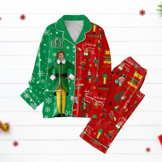 Elf Buddy Christmas Pajamas Set, Santa Omg Funny Holiday Pjs, Funny Elf Movie Sleepwear For Men And Women, Xmas Gift Idea
