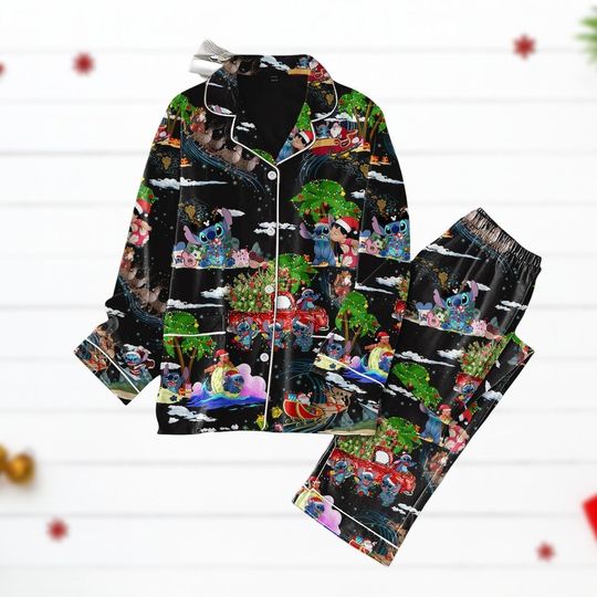 Discover Christmas Stitch Pajamas Set, Cute Alien Holiday Pjs, Disney Stitch Cartoon Family Sleepwear, Funny Xmas Gift For Men And Women