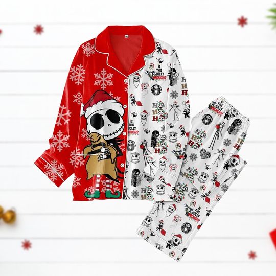 Discover Nightmare Before Christmas Pajamas Set, Jack Skellington Holiday Pjs, Disney Xmas Gothic Sleepwear, Spooky Xmas Gift For Fans