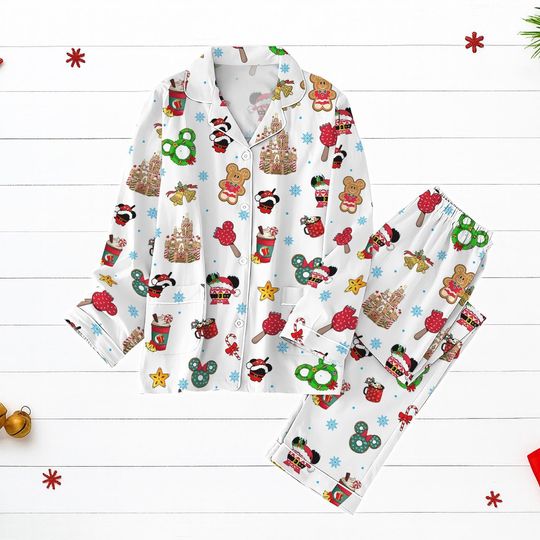 Discover Disney Gingerbread Christmas Pajamas, Mickey Treats Holiday PJs, Cute Disney Food Pajama Set Gift For Family, Christmas Pjs Gift