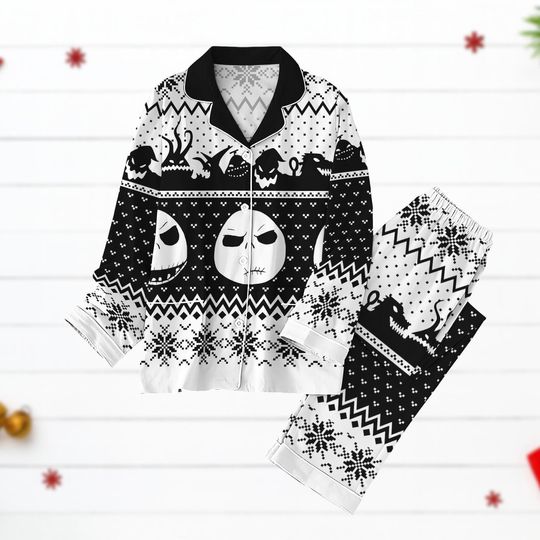 Jack Skellington Christmas Nightmare Pajamas Set, Jack Skeleton Inspired Holiday Pjs, Jack Skellington Sleepwear Gift, Spooky Xmas Gift