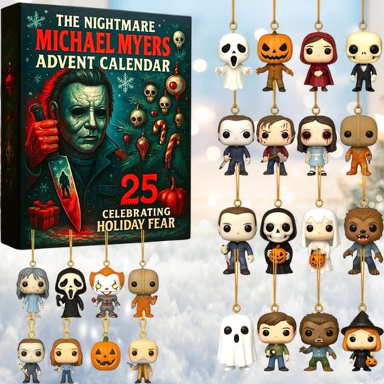 24 Day Horror Villain Figure Calendar, Slasher Movie Ornaments, Scary Film Fan Gift, Holiday Fear Collector, Spooky Decor Set