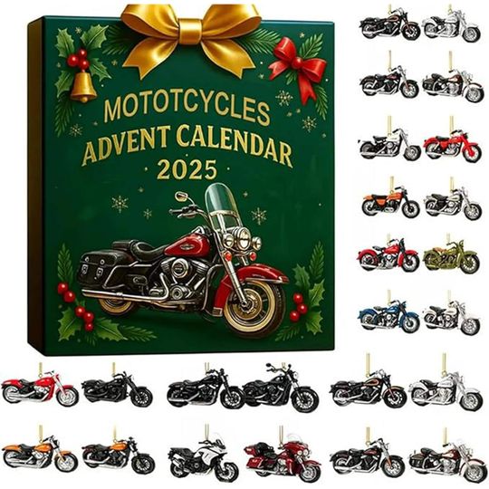 Discover Motorcycle Advent Calendar 2025 Limited Edition 24 Mini Bike Models Box, Collectors Die-Cast Motorbike Christmas Countdown Gift
