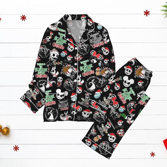 Nightmare Before Christmas Pajamas, Jack Skellington Holiday PJs, Gothic Movie Pajama Set Gift For Fans, Christmas Movie Pjs Gift