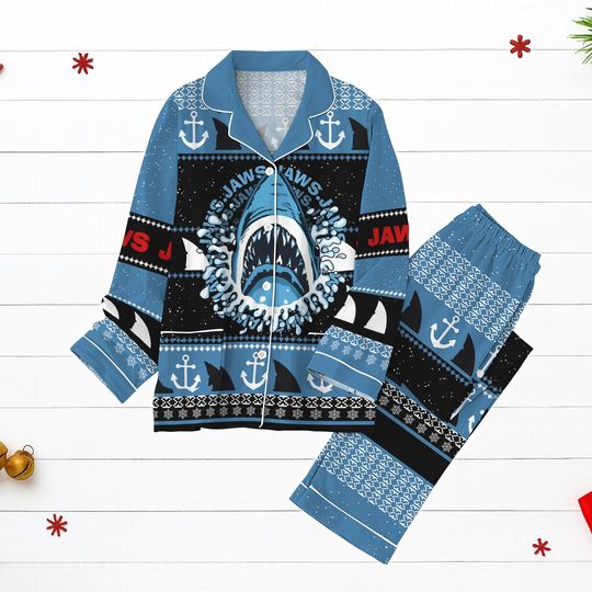 Discover Shark Christmas Pajamas, Shark Ugly Sweater PJs, Funny Ocean Movie Pajama Set Gift, Christmas Movie Shark Pjs, Holiday Pjs Gift
