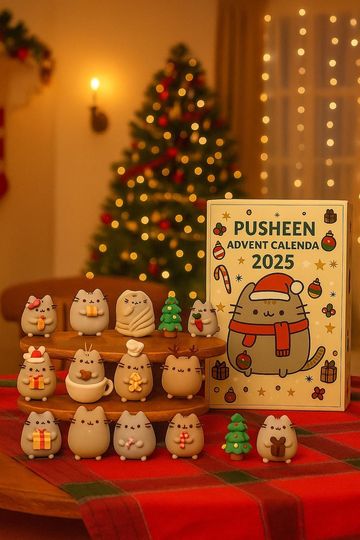 Adorable Pusheen 2025 Advent Calendar  24 Days of 2d Acrylic Cat Charms, Fun Holiday Countdown Gift
