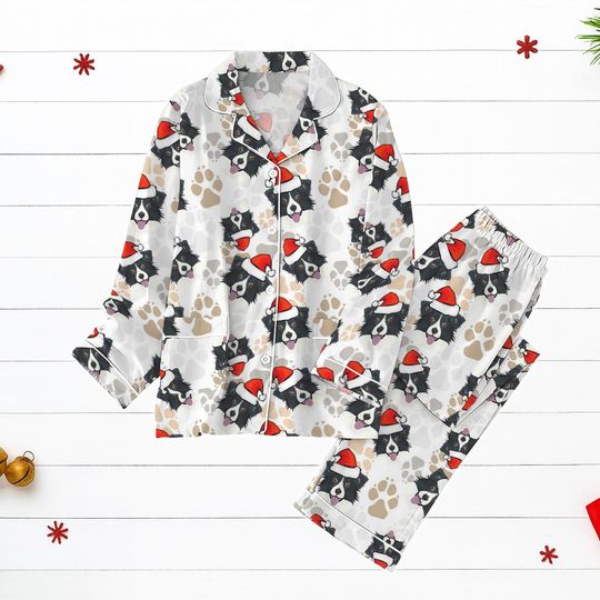 Discover Border Collie Christmas Pajamas, Cute Dog Lover Holiday PJs, Santa Hat Dog Pajama Set For Women Men Family, Christmas Party Gift