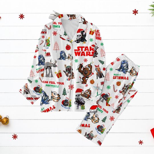 Discover Star Wars Christmas Pajamas, Funny Sci-Fi Holiday Sleepwear Set, Cute Cartoon PJs For Women, Cozy Xmas Gift Idea, Christmas Holiday Gif