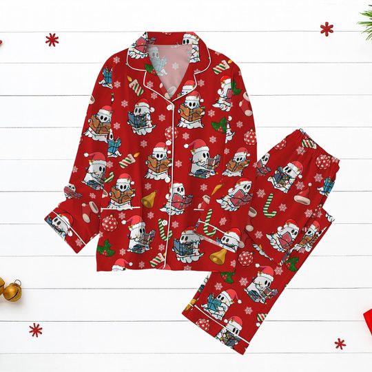 Discover Cute Ghost Christmas Pajamas Set, Halloween Ghost Pajamas, Christmas Gift, Xmas Ghost Pajamas, Spooky Season Gift, Ghost Kids Pjs Gift