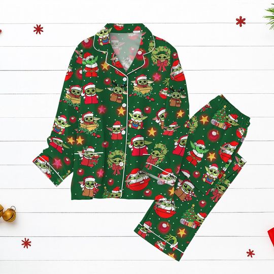 Discover Santa Star Wars Holiday Sleepwear Set, Cute Grogu PJs, Cozy Xmas Gift For Fans, Christmas Holiday Pjs