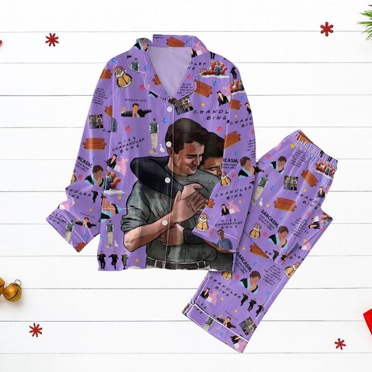 Discover Friends Chandler Bing Christmas Pajamas, Funny Show Sleepwear Set, Cozy Sitcom PJs, Sarcasm Quote Outfit, Friends Movie Pjs, Xmas Gift