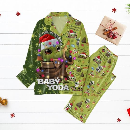 Discover Star Wars Holiday PJs Set, Green Grogu Sleepwear, Cute Xmas Outfit, Cozy Gift For Fans, Pjs Gift For Him