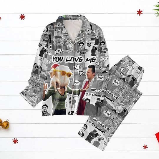 Discover Friends You Love Me Christmas Pajamas, Funny TV Show Sleepwear Set, Monica And Chandler PJs, Meme Friends Movie Pjs, Cozy Gift For Fans