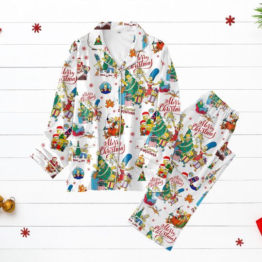 Discover Simpsons Christmas Pajamas, Funny Family Holiday PJs Set, Cartoon Sleepwear Outfit, Cozy Lounge Set, Xmas Gift for Fans, Christmas Gift