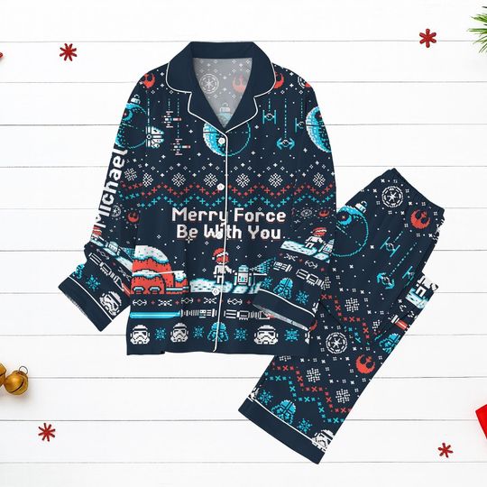 Discover Star Galaxy Christmas Pajamas, Dark Merry Force PJs Set, Funny Holiday Lounge Outfit, Disney Star Wars Pjs, Cozy Gift for Movie Fans