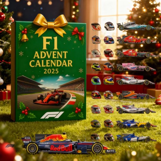Discover 24 Days of Mini Race Car & Helmets, 2D Flat Xmas Countdown Gift Box for Formula Racing Fans And Motorsport Lovers