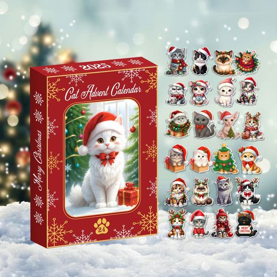 Discover Cat Advent Calendar 2025, 24 Days of Christmas Countdown with Mini Cat Figurines, Cute Holiday Gift for Cat Lovers, Cat Mom, Cat Dad