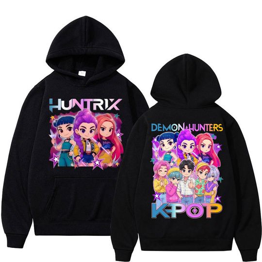 Discover KPop Huntrix Anime Demon Hunter Hoodie Fashion Pop Aesthetic Sweatshirt Men's and Women's Loose Cotton Casual Sportswear